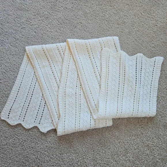 Vintage Pointelle Scarf *Possibly Cashmere* Ivory Fownes Brothers - Picture 7 of 10